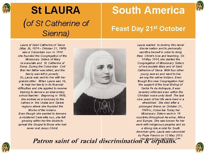 St LAURA (of St Catherine of Sienna) Laura of Saint Catherine of Siena (May