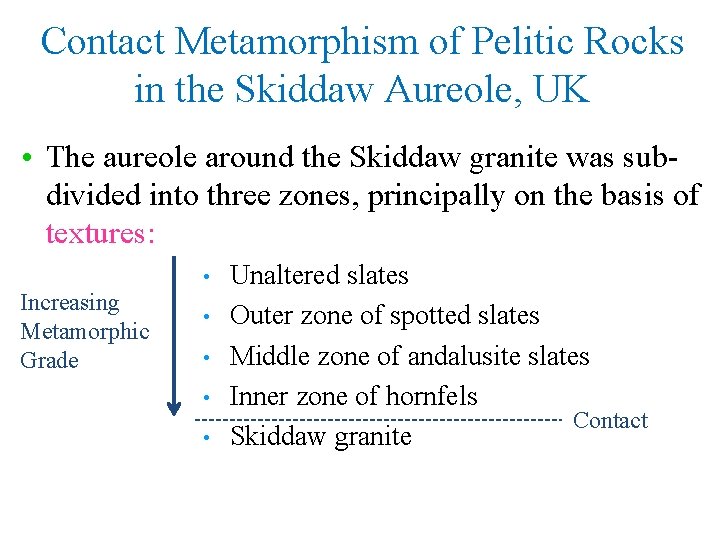 Contact Metamorphism of Pelitic Rocks in the Skiddaw Aureole, UK • The aureole around