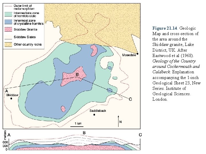 Figure 21. 14. Geologic Map and cross-section of the area around the Skiddaw granite,