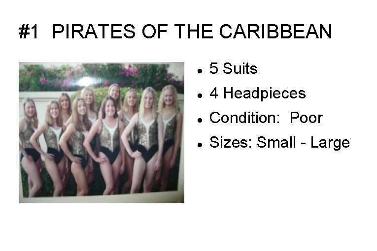 #1 PIRATES OF THE CARIBBEAN 5 Suits 4 Headpieces Condition: Poor Sizes: Small -