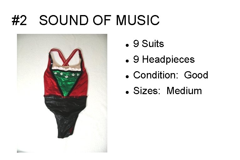 #2 SOUND OF MUSIC 9 Suits 9 Headpieces Condition: Good Sizes: Medium 