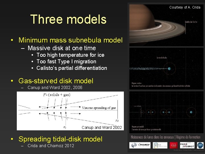 Courtesy of A. Crida Three models • Minimum mass subnebula model – Massive disk