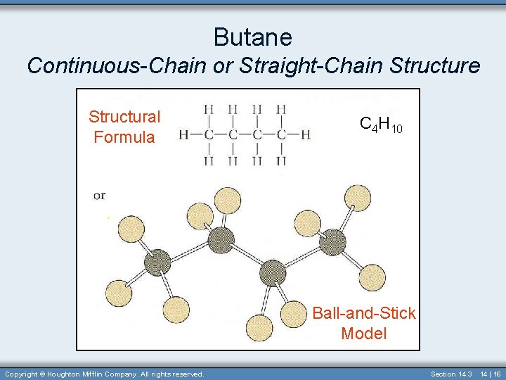 Butane Continuous-Chain or Straight-Chain Structure Structural Formula C 4 H 10 Ball-and-Stick Model Copyright