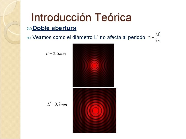 Introducción Teórica Doble abertura Veamos como el diámetro L´ no afecta al periodo 