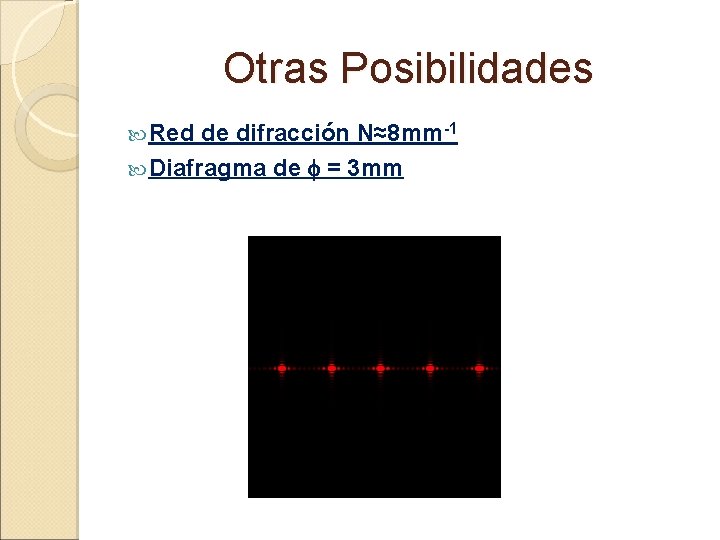 Otras Posibilidades Red de difracción N≈8 mm-1 Diafragma de f = 3 mm 