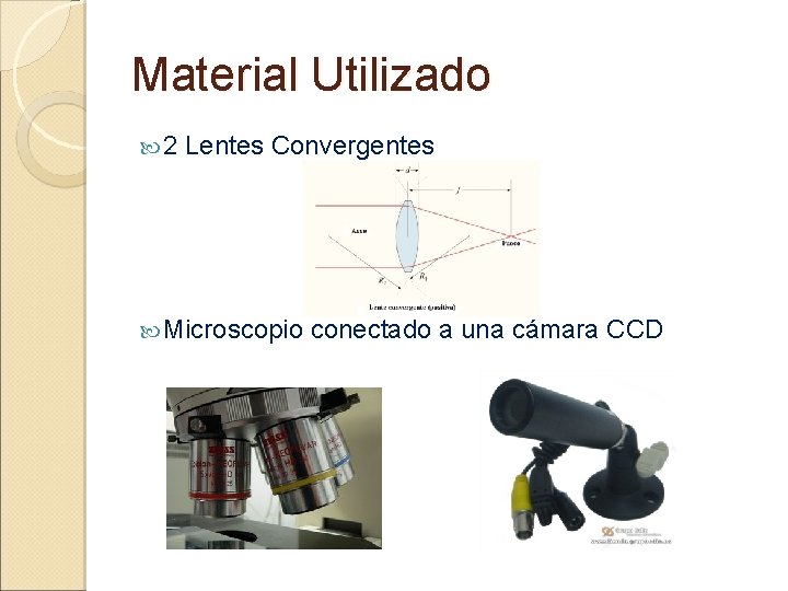 Material Utilizado 2 Lentes Convergentes Microscopio conectado a una cámara CCD 