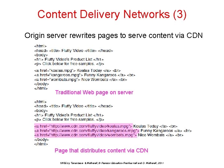 Content Delivery Networks (3) Origin server rewrites pages to serve content via CDN Traditional