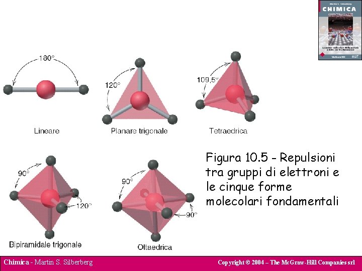 Figura 10. 5 - Repulsioni tra gruppi di elettroni e le cinque forme molecolari