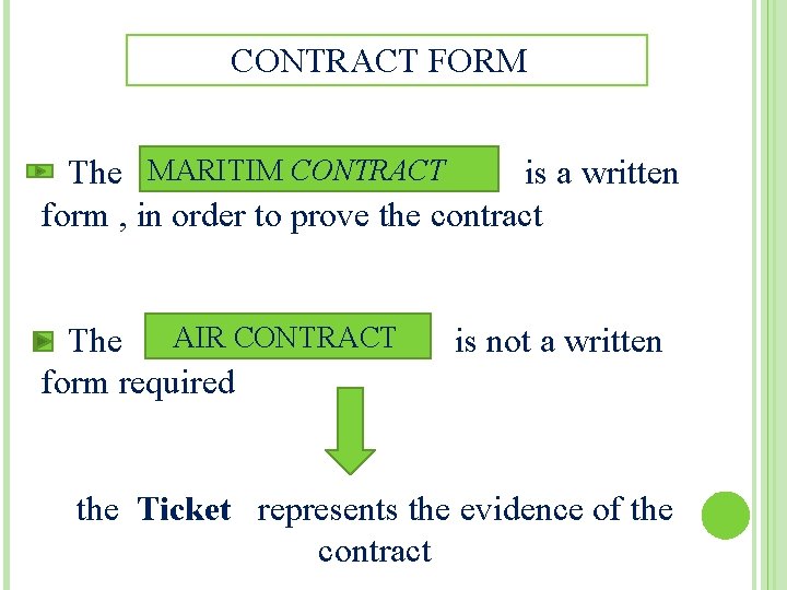 CONTRACT FORM The MARITIM CONTRACT is a written form , in order to prove