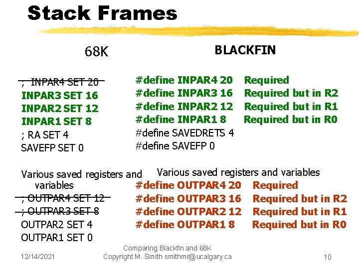 Stack Frames 68 K ; INPAR 4 SET 20 INPAR 3 SET 16 INPAR