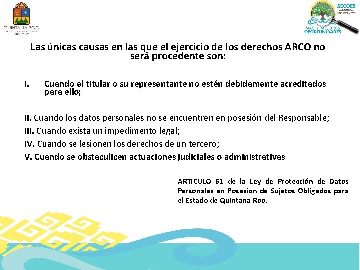 Las únicas causas en las que el ejercicio de los derechos ARCO no será