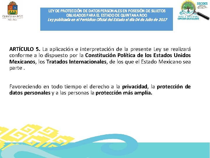 LEY DE PROTECCIÓN DE DATOS PERSONALES EN POSESIÓN DE SUJETOS OBLIGADOS PARA EL ESTADO