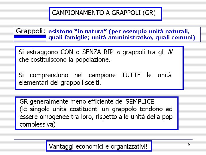 esistono “in natura” (per esempio unità naturali, quali famiglie; unità amministrative, quali comuni) 9