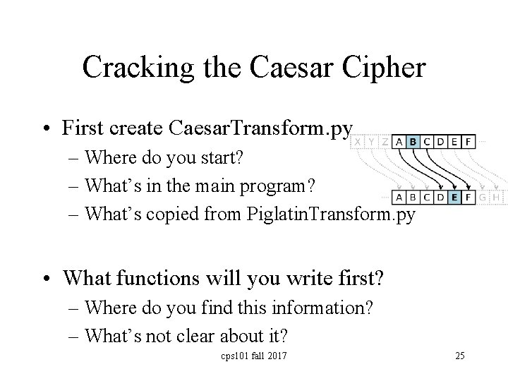 Cracking the Caesar Cipher • First create Caesar. Transform. py – Where do you
