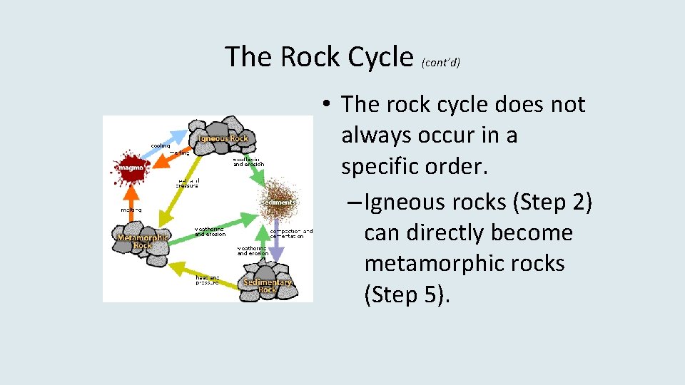 The Rock Cycle (cont’d) • The rock cycle does not always occur in a