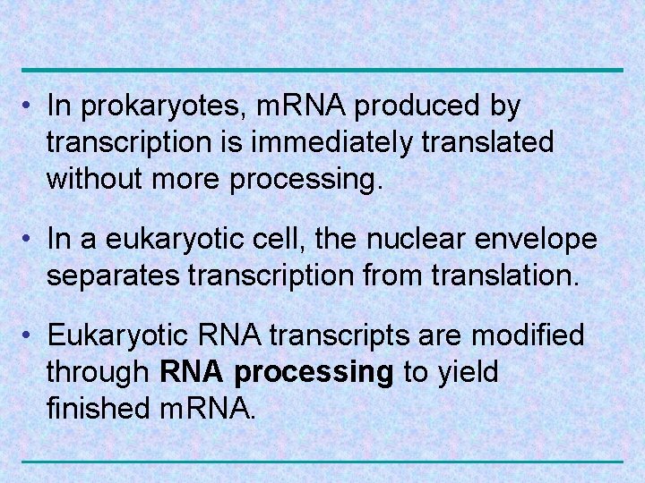  • In prokaryotes, m. RNA produced by transcription is immediately translated without more