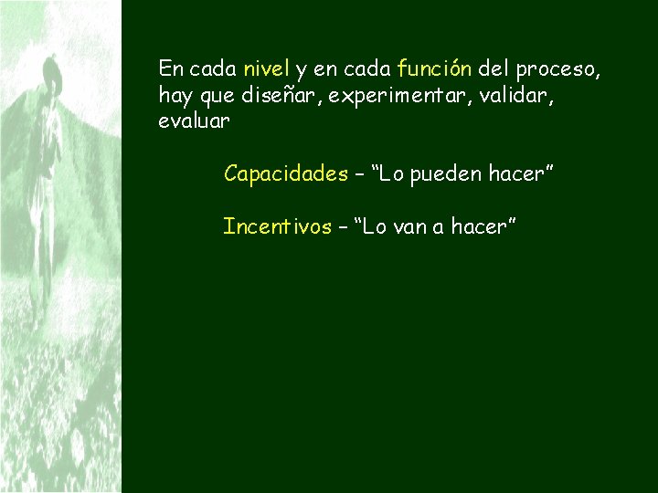 En cada nivel y en cada función del proceso, hay que diseñar, experimentar, validar,