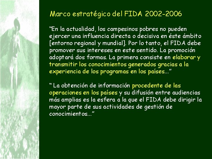 Marco estratégico del FIDA 2002 -2006 “En la actualidad, los campesinos pobres no pueden