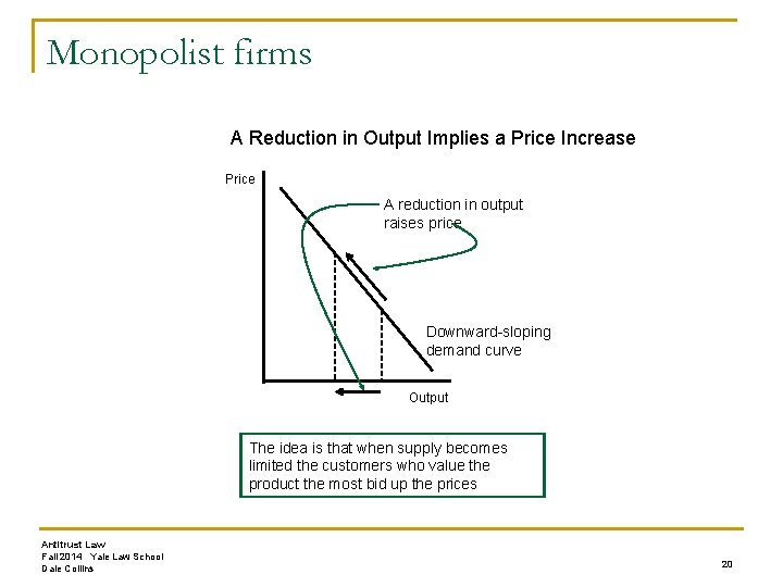 Monopolist firms A Reduction in Output Implies a Price Increase Price A reduction in
