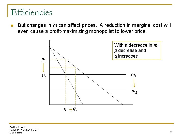 Efficiencies n But changes in m can affect prices. A reduction in marginal cost