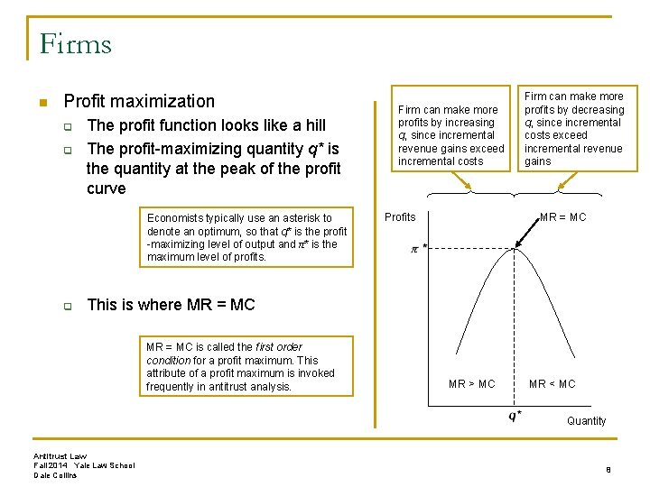 Firms n Profit maximization q q The profit function looks like a hill The