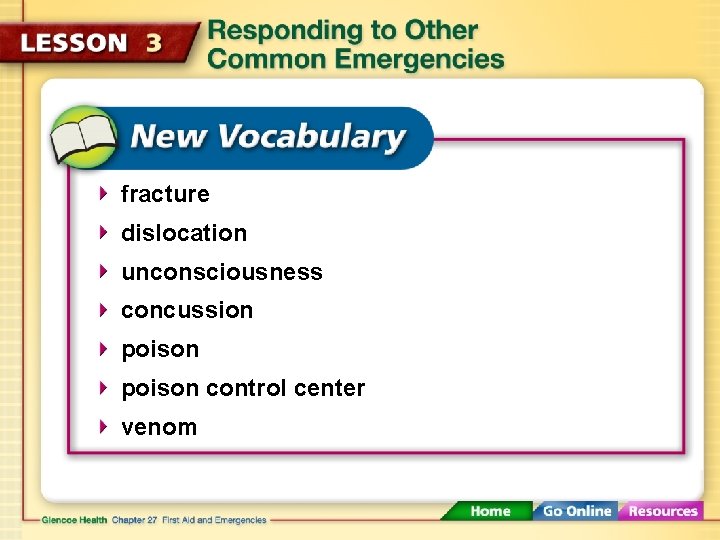 fracture dislocation unconsciousness concussion poison control center venom 