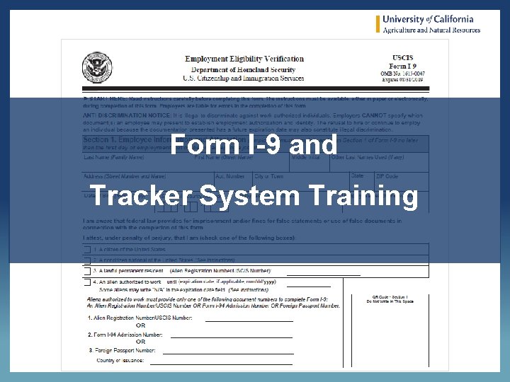 Form I-9 and Tracker System Training 