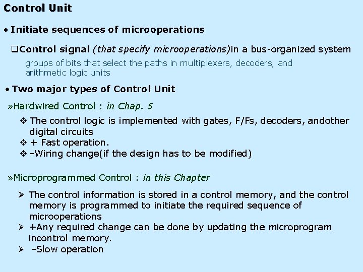 Control Unit • Initiate sequences of microoperations q. Control signal (that specify microoperations)in a