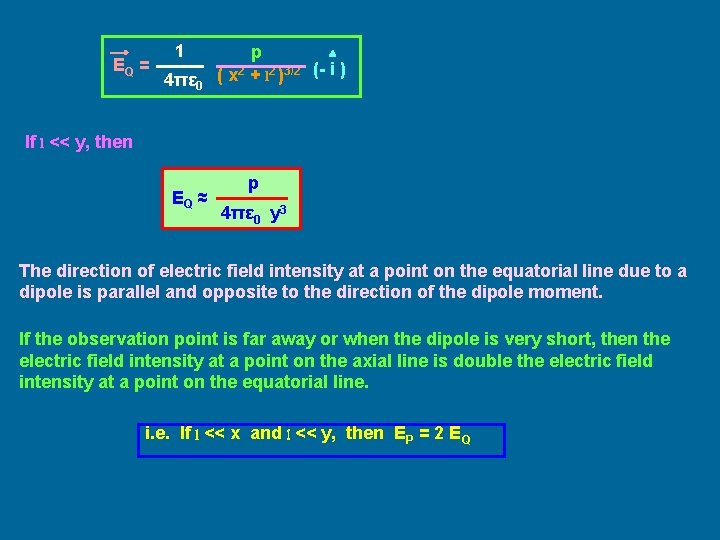 EQ = 1 4πε 0 p ( x 2 + l 2 )3/2 (-