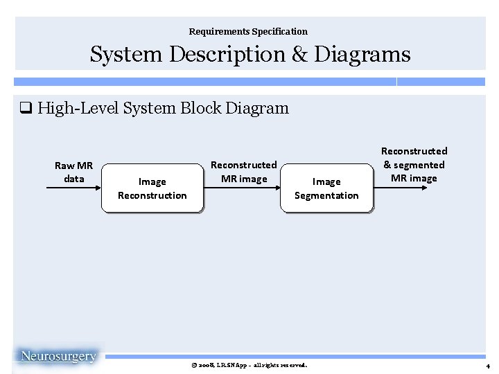 Requirements Specification System Description & Diagrams q High-Level System Block Diagram Raw MR data