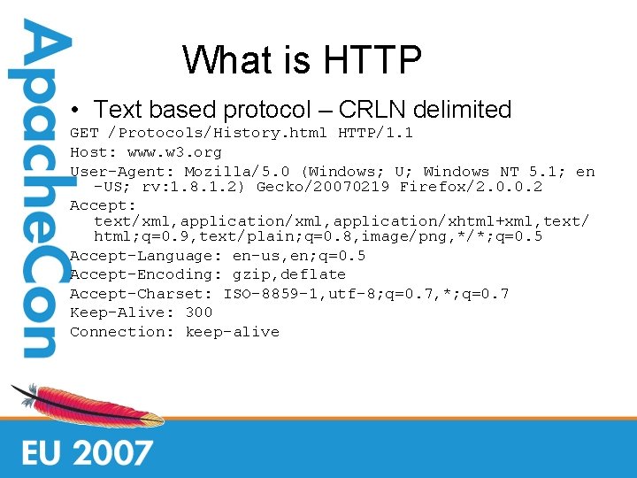 What is HTTP • Text based protocol – CRLN delimited GET /Protocols/History. html HTTP/1.