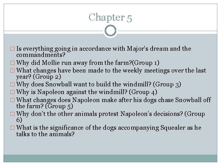 Chapter 5 � Is everything going in accordance with Major’s dream and the commandments?