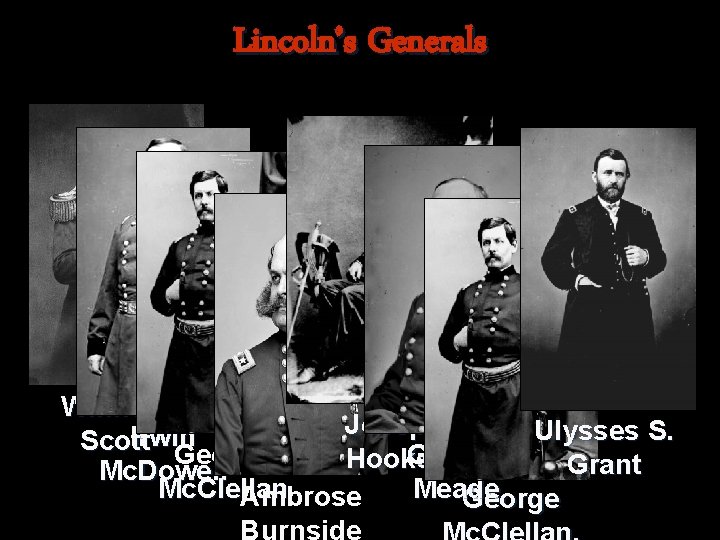 Lincoln’s Generals Winfield Joseph Ulysses S. Irwin Scott George Hooker Grant Mc. Dowell Mc.