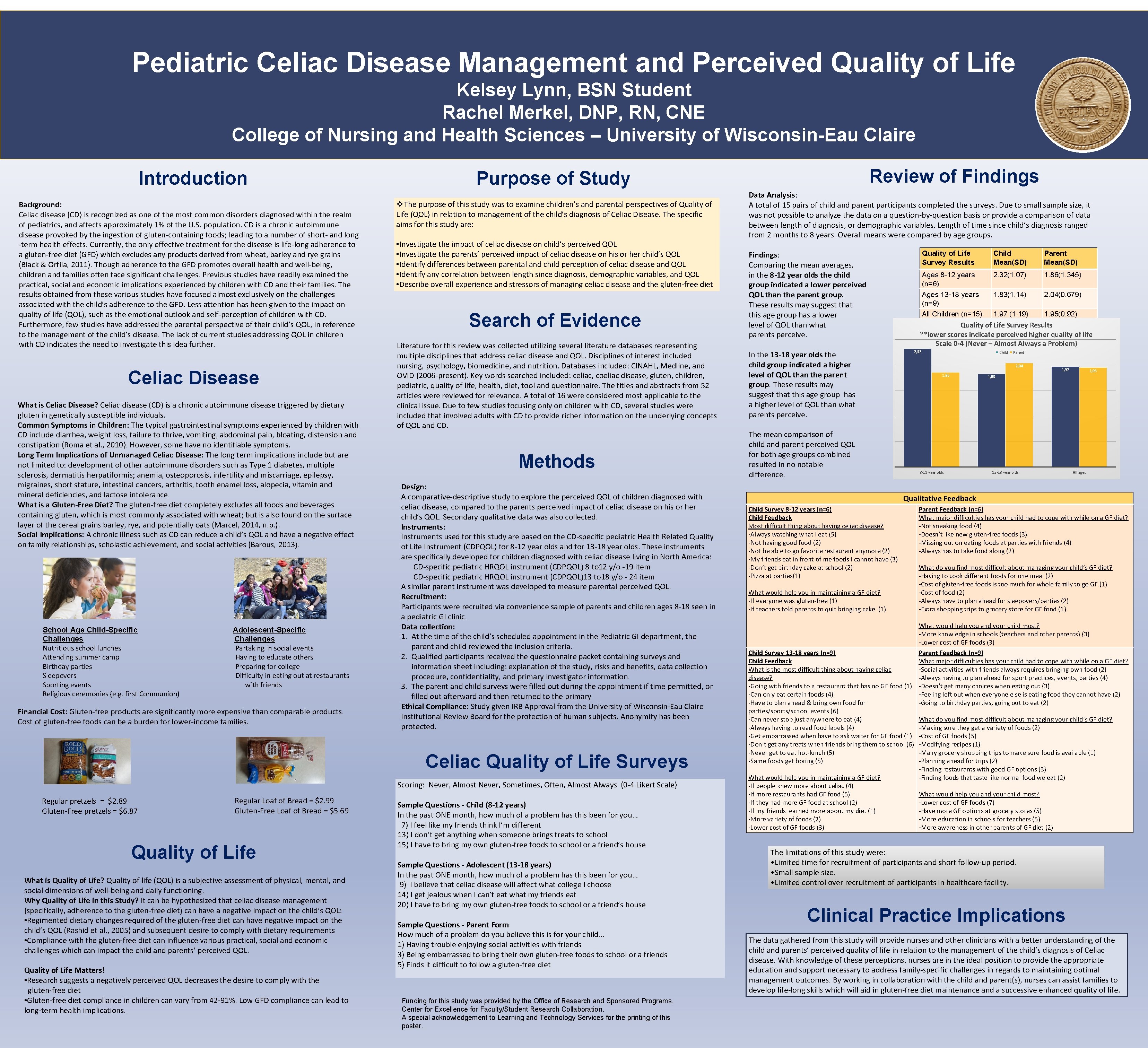 Pediatric Celiac Disease Management and Perceived Quality of Life Kelsey Lynn, BSN Student Rachel