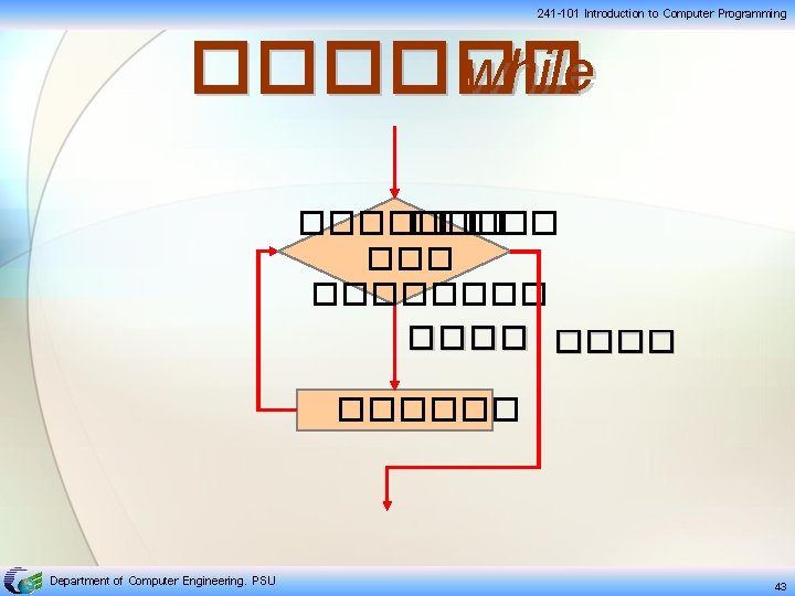 241 -101 Introduction to Computer Programming ������ while ������� ���� ������ Department of Computer