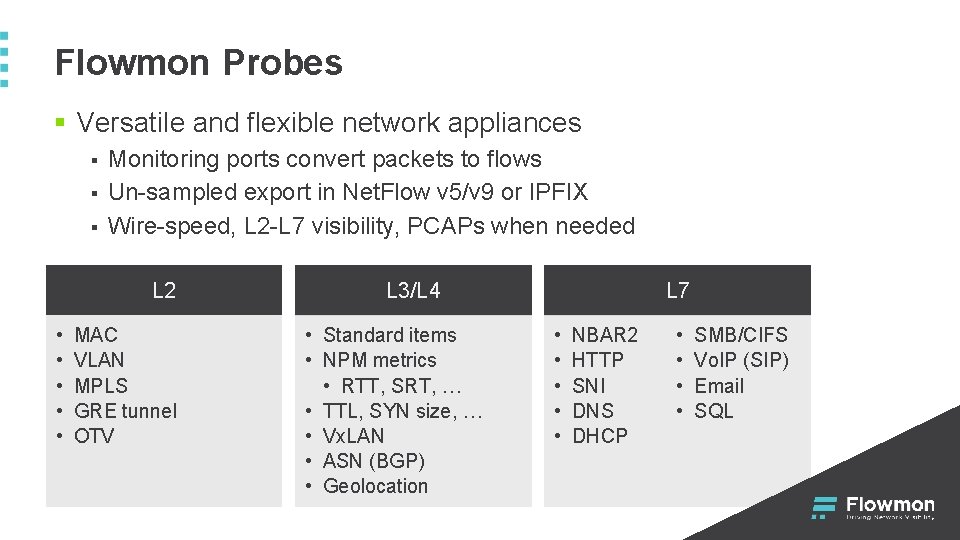 Flowmon Probes § Versatile and flexible network appliances § § § Monitoring ports convert