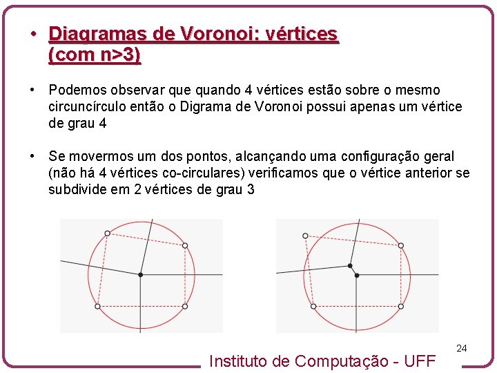  • Diagramas de Voronoi: vértices (com n>3) • Podemos observar que quando 4