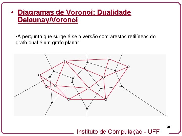  • Diagramas de Voronoi: Dualidade Delaunay/Voronoi • A pergunta que surge é se