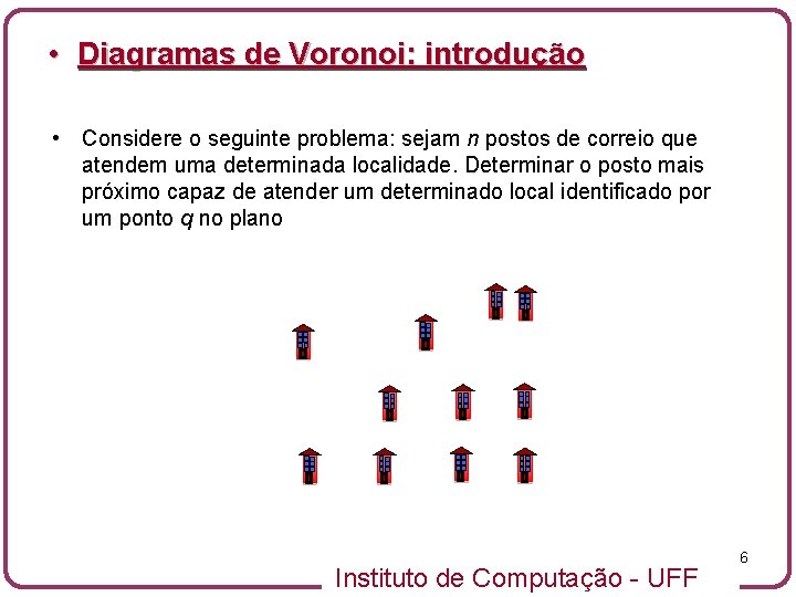  • Diagramas de Voronoi: introdução • Considere o seguinte problema: sejam n postos