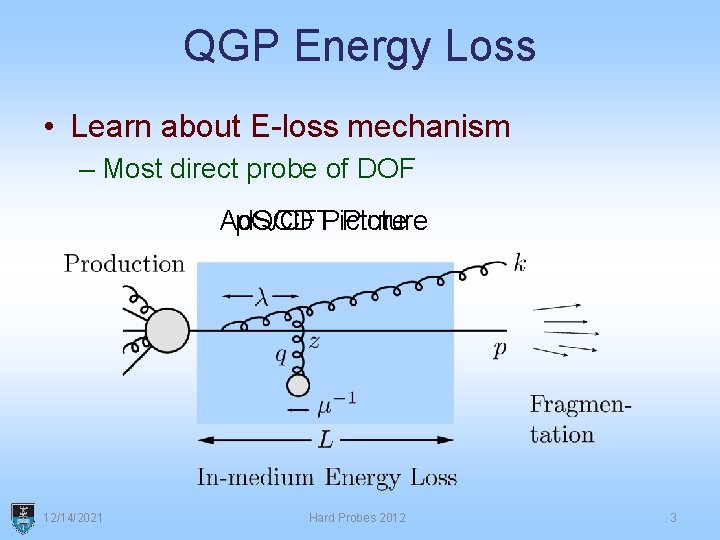 QGP Energy Loss • Learn about E-loss mechanism – Most direct probe of DOF