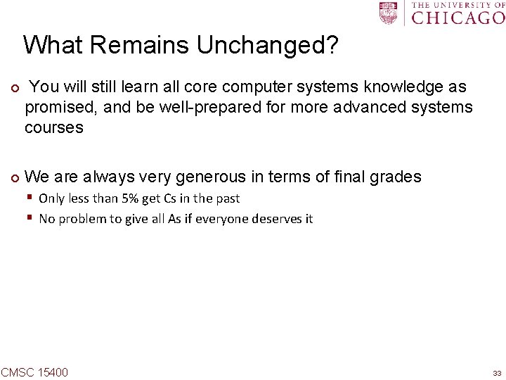 What Remains Unchanged? ¢ ¢ You will still learn all core computer systems knowledge