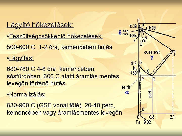 Lágyító hőkezelések: • Feszültségcsökkentő hőkezelések: 500 -600 C, 1 -2 óra, kemencében hűtés •