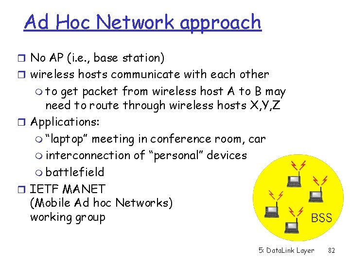 Ad Hoc Network approach r No AP (i. e. , base station) r wireless