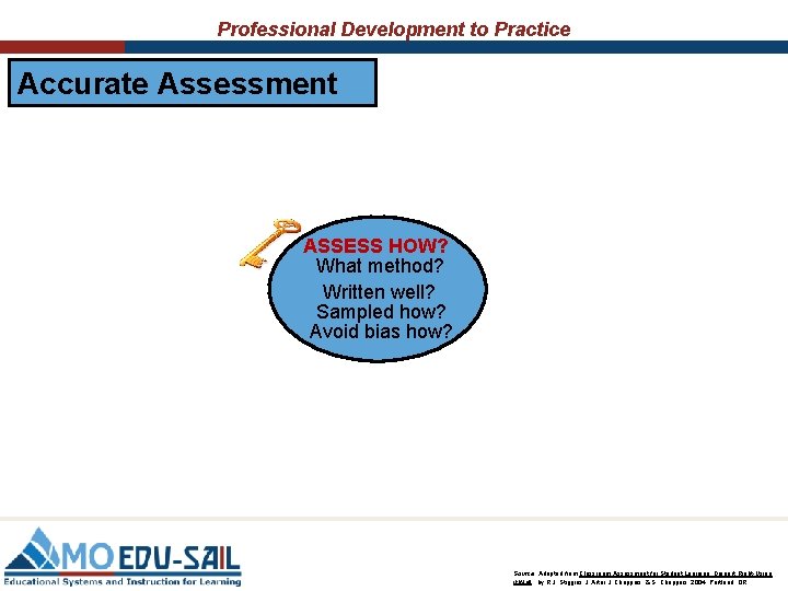 Professional Development to Practice Accurate Assessment ASSESS HOW? What method? Written well? Sampled how?