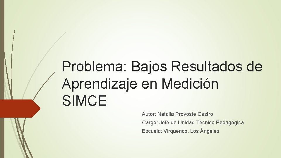 Problema: Bajos Resultados de Aprendizaje en Medición SIMCE Autor: Natalia Provoste Castro Cargo: Jefe