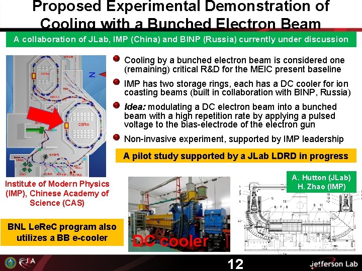 Proposed Experimental Demonstration of Cooling with a Bunched Electron Beam A collaboration of JLab,