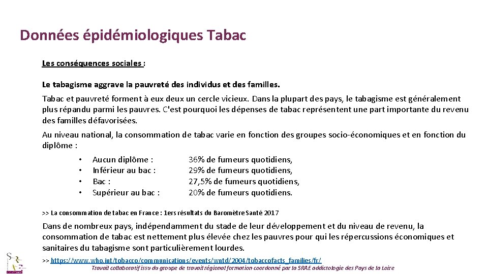 Données épidémiologiques Tabac Les conséquences sociales : Le tabagisme aggrave la pauvreté des individus