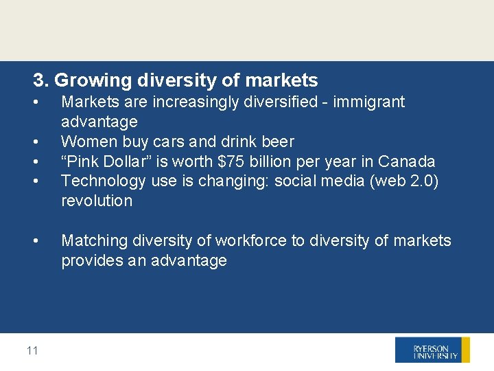 3. Growing diversity of markets • • • 11 11 11 Markets are increasingly