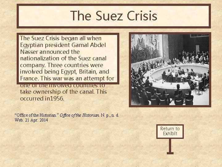 The Suez Crisis began all when Egyptian president Gamal Abdel Nasser announced the nationalization