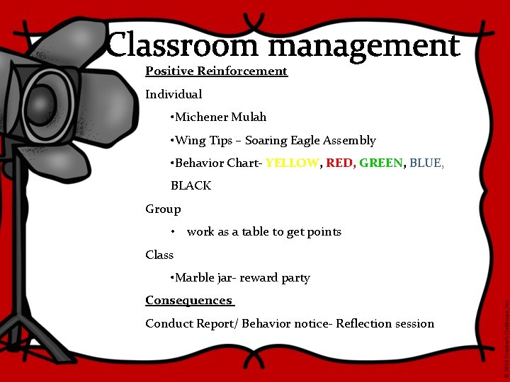 Classroom management Positive Reinforcement Individual • Michener Mulah • Wing Tips – Soaring Eagle